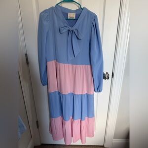 Sail to Sable Long Sleeve Blue and Pink Dress